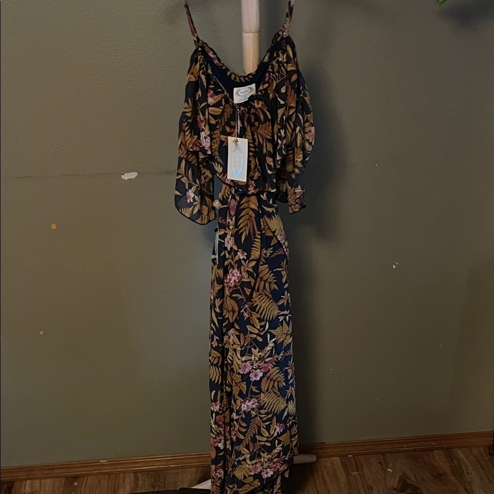 Joyfolie Black and Brown Floral Maxi Dress